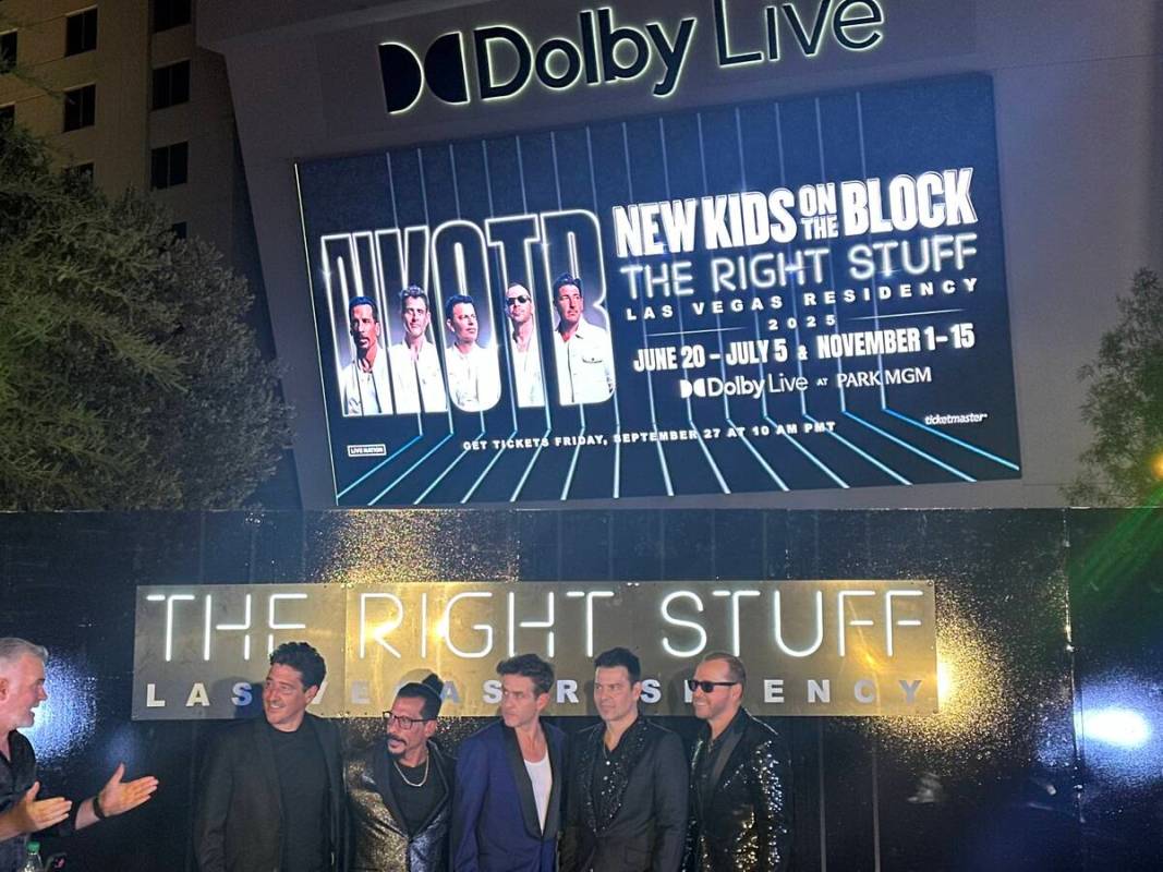 New Kids on the Block are shown at The Park outside Park MGM and T-Mobile Arena after announcin ...