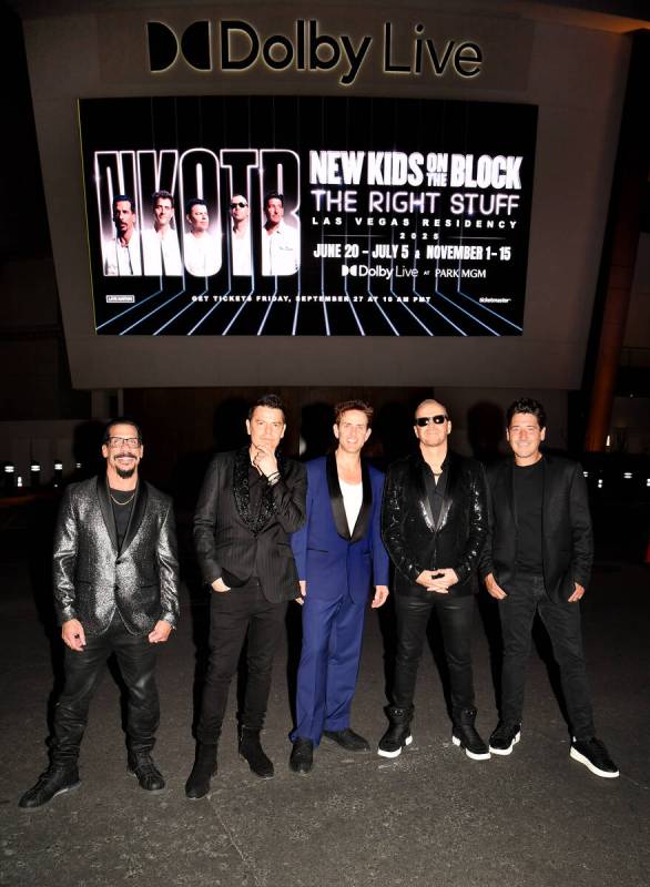 New Kids on the Block are shown at The Park outside Park MGM and T-Mobile Arena after announcin ...