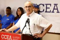 Clark County Education Association Executive Director John Vellardita speaks during a press con ...