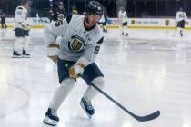 Golden Knights forward Victor Olofsson (95) takes a shot on goal during the first day of traini ...