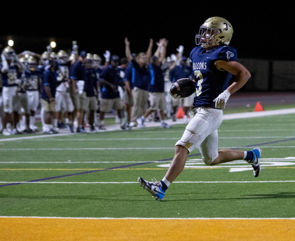 Foothill running back Eugene Altobella III (3) cruises into the end zone unscathed during the h ...