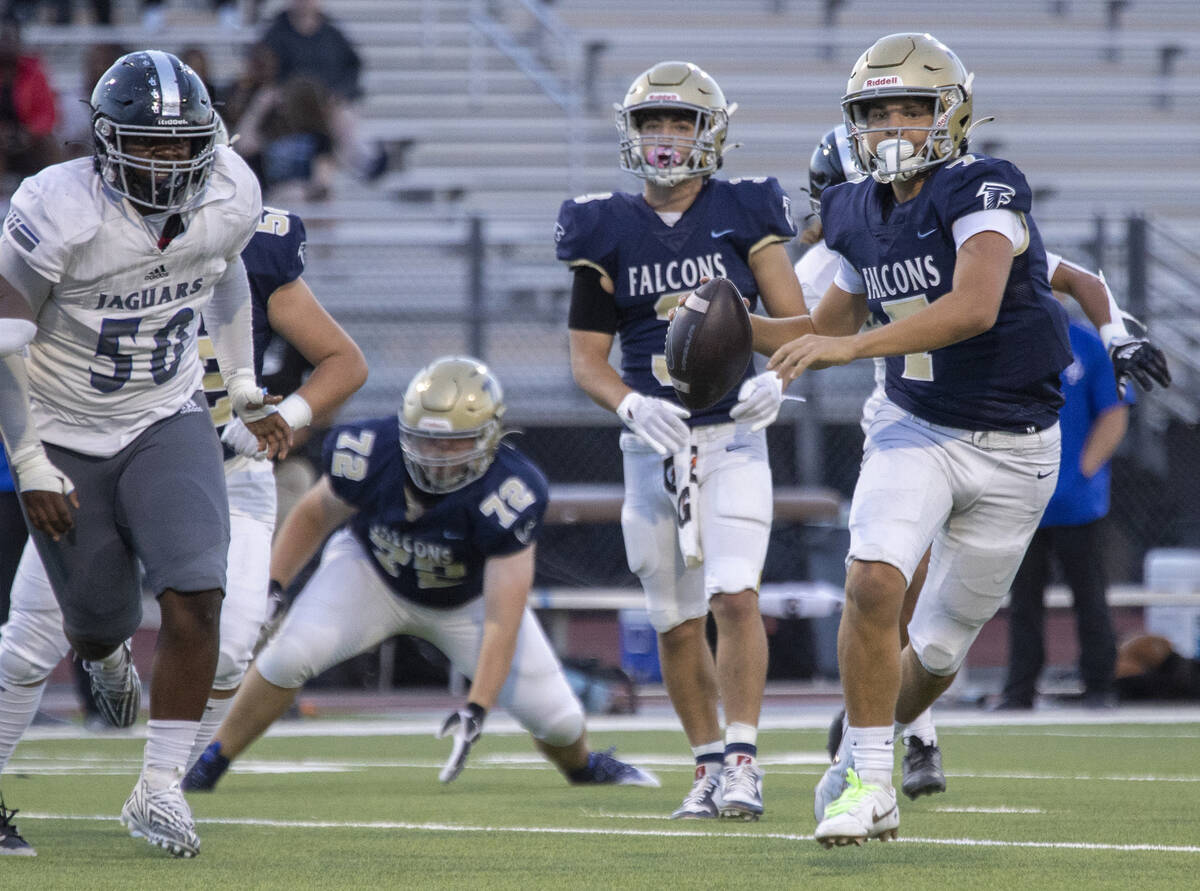 Foothill quarterback Brennon Arthur (7) looks to throw the ball during the high school football ...