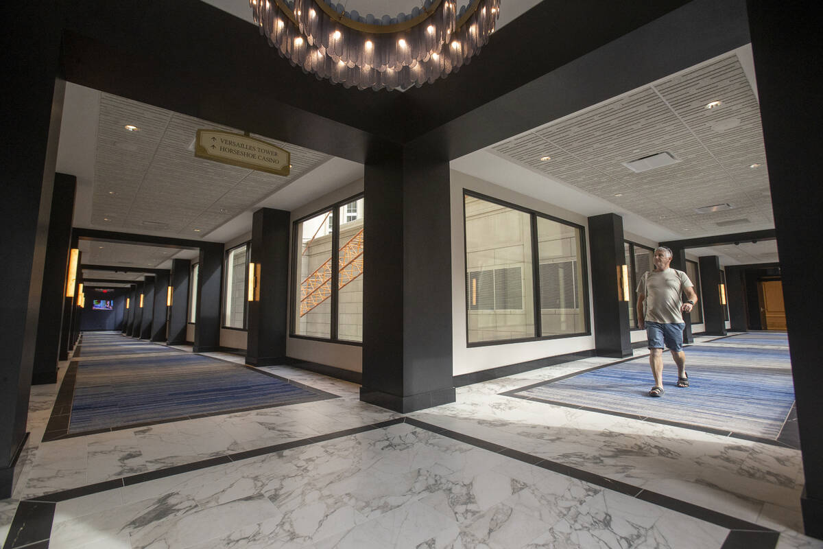 A customer walks through the new Skybridge at the Paris Las Vegas, Friday, Sept. 20, 2024, in L ...