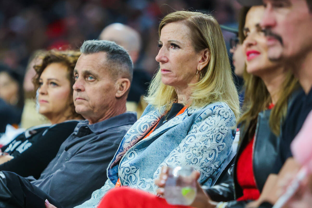 WNBA commissioner Cathy Engelbert watches game action during game one of a WNBA playoff game be ...