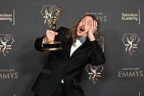 "Weird Al" Yankovic with their Emmy for outstanding television movie for "Weird: The Al Yankovi ...