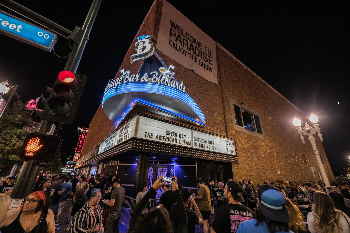 Green Day performs at Fremont County Club in downtown Las Vegas on Thursday, Oct. 19, 2023. (Gr ...