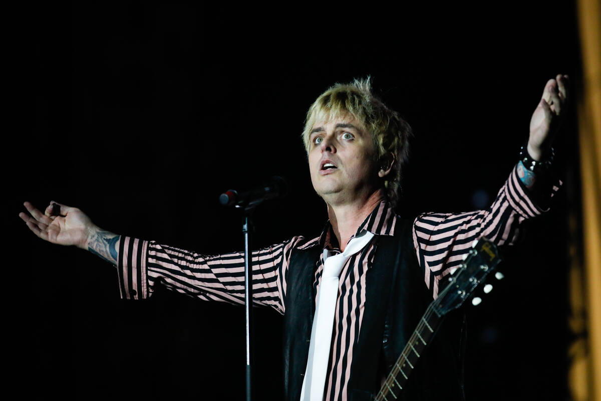 Green Day’s lead singer, Billie Joe Armstrong, looks out at the crowd during a performance at ...