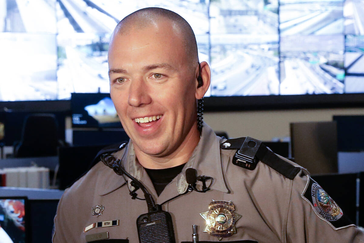 Nevada Highway Patrol trooper Jacob Fisher during a news conference at NHP Southern Command in ...