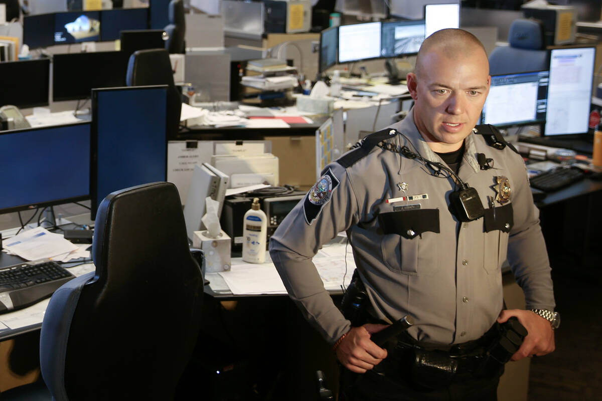 Nevada Highway Patrol trooper Jacob Fisher during a news conference at NHP Southern Command in ...