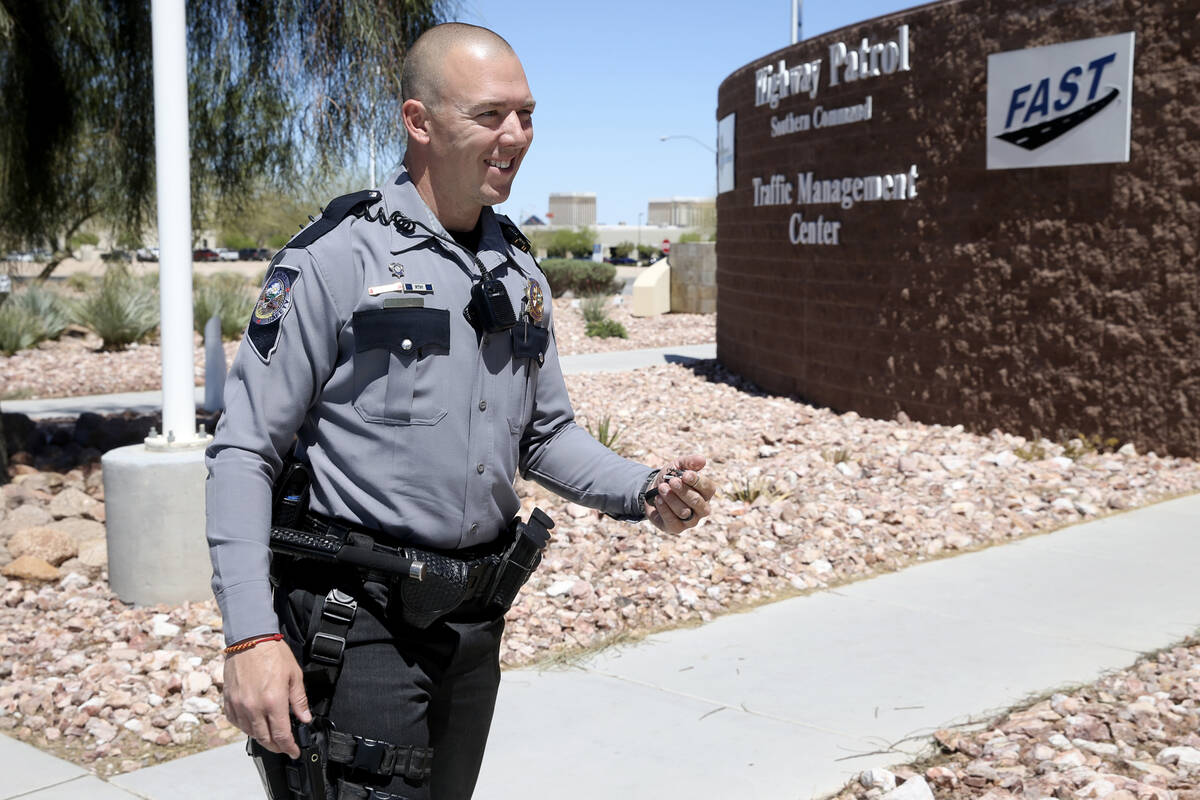 Nevada Highway Patrol trooper Jacob Fisher after a news conference at NHP Southern Command in L ...