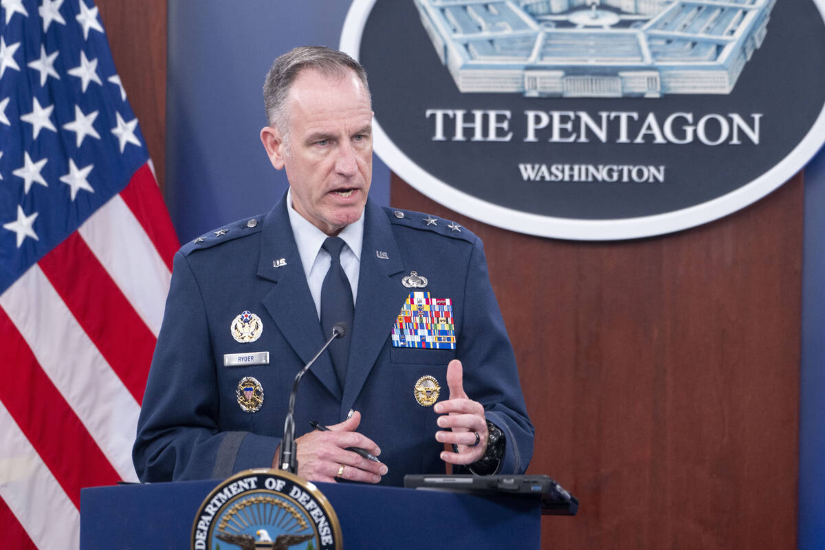 Pentagon spokesman Air Force Brig. Gen. Pat Ryder speaks during a press briefing at the Pentago ...