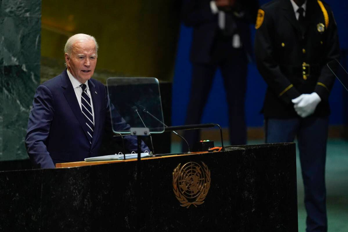 President Joe Biden addresses the 79th session of the United Nations General Assembly, Tuesday, ...