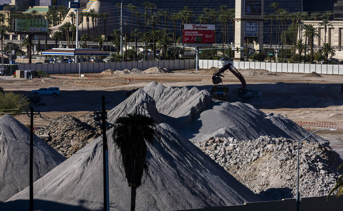 Piles of debris continue growing as preparations for the upcoming implosion continue at the Tro ...