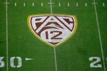 The Pac-12 logo at Sun Devil Stadium during the second half of an NCAA college football game be ...