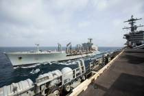 This handout photo from the U.S. Navy shows the Henry J. Kaiser-class fleet replenishment oiler ...