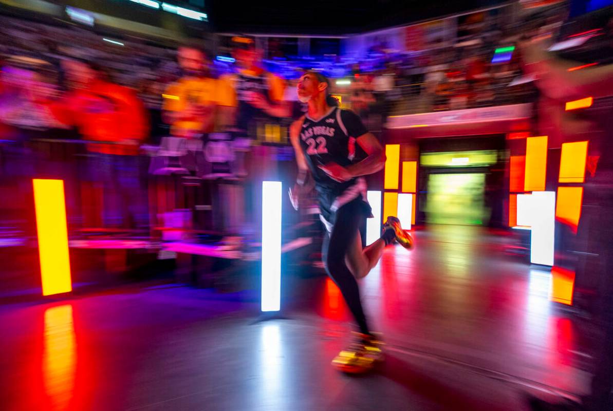 Aces center A'ja Wilson (22) takes the court while being announced to face the Seattle Storm du ...