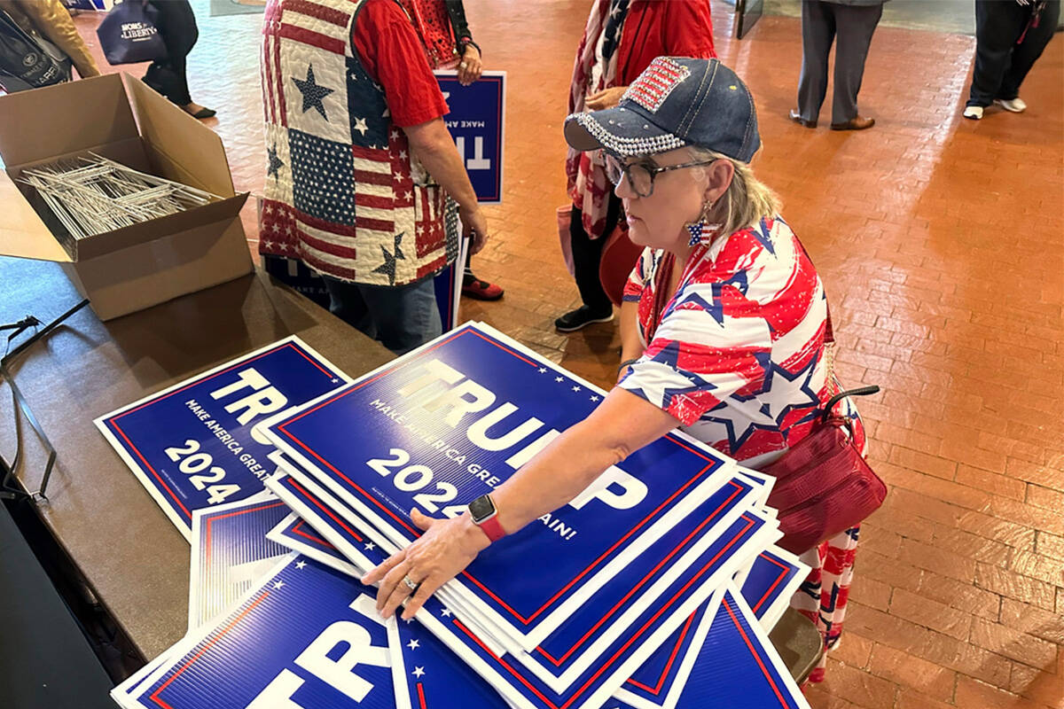 Ginger Hurmence of Lincolnton, Ga., picks up Republican presidential candidate Donald Trump yar ...