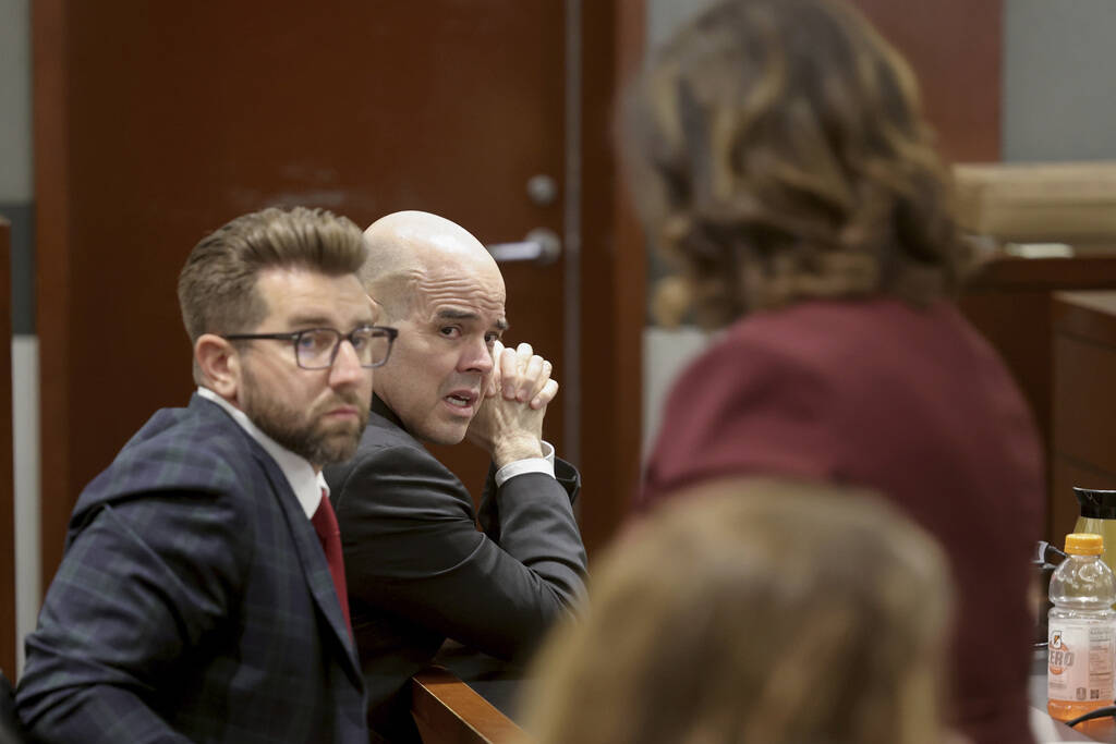 Robert Telles reacts as his mother Rosalinda Anaya walks past after testifying during the penal ...