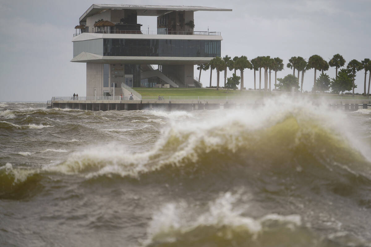 The St. Pete Pier is pictured among high winds and waves as Hurricane Helene makes its way towa ...