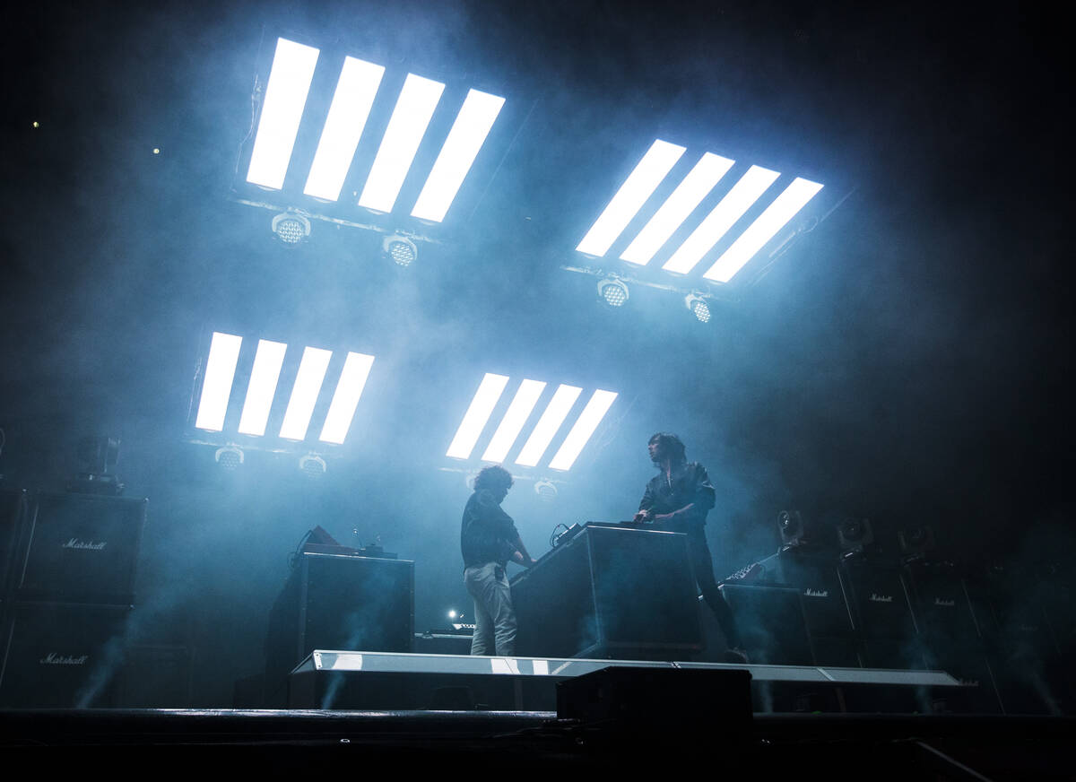 French electronic duo Justice performs at the Downtowner stage during the first day of the annu ...