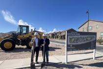 (L-R) Aaron Hirschi, President of KB Home and Henderson Councilman Dan Shaw break ground on Sen ...