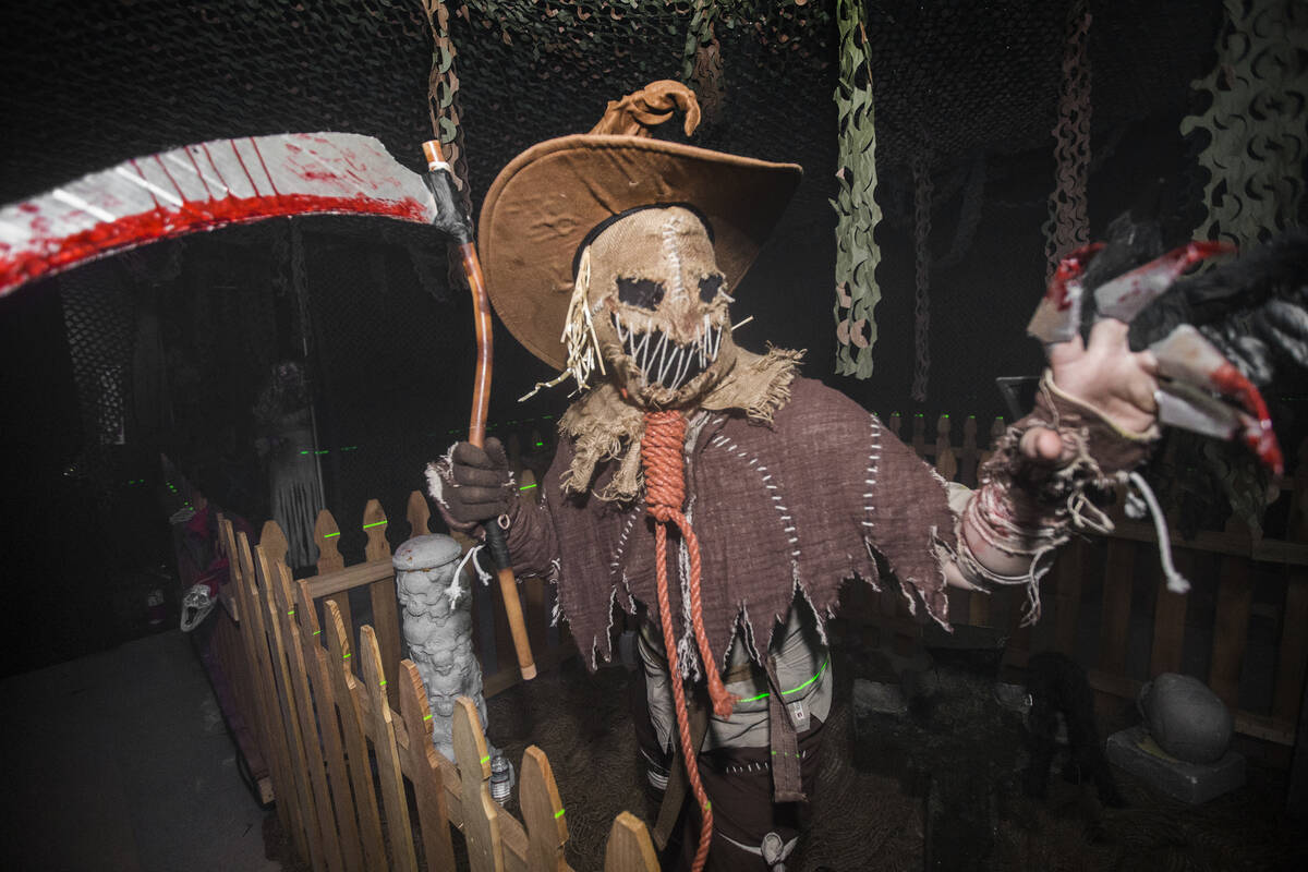 A performer at the Vegas Fright Nights haunted house during HallOVeen at Opportunity Village in ...