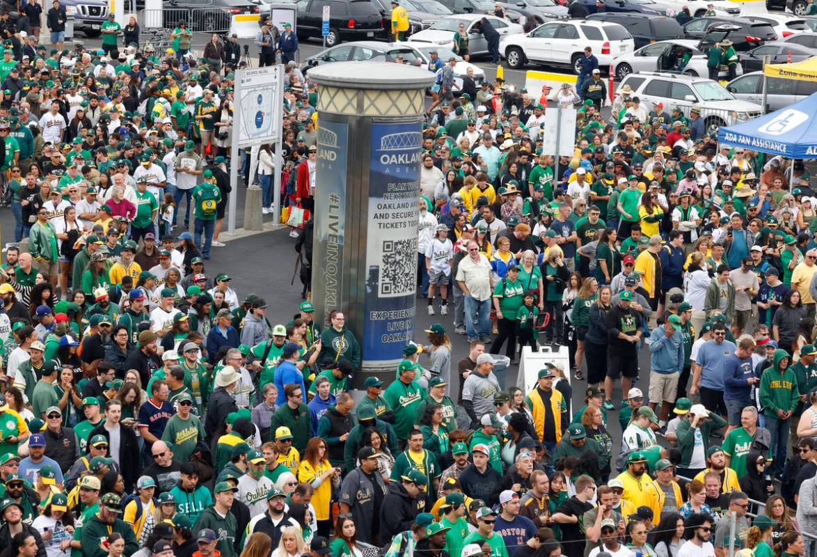 Fans line up to attend Oakland Athletics final home game against the Texas Rangers at Oakland C ...