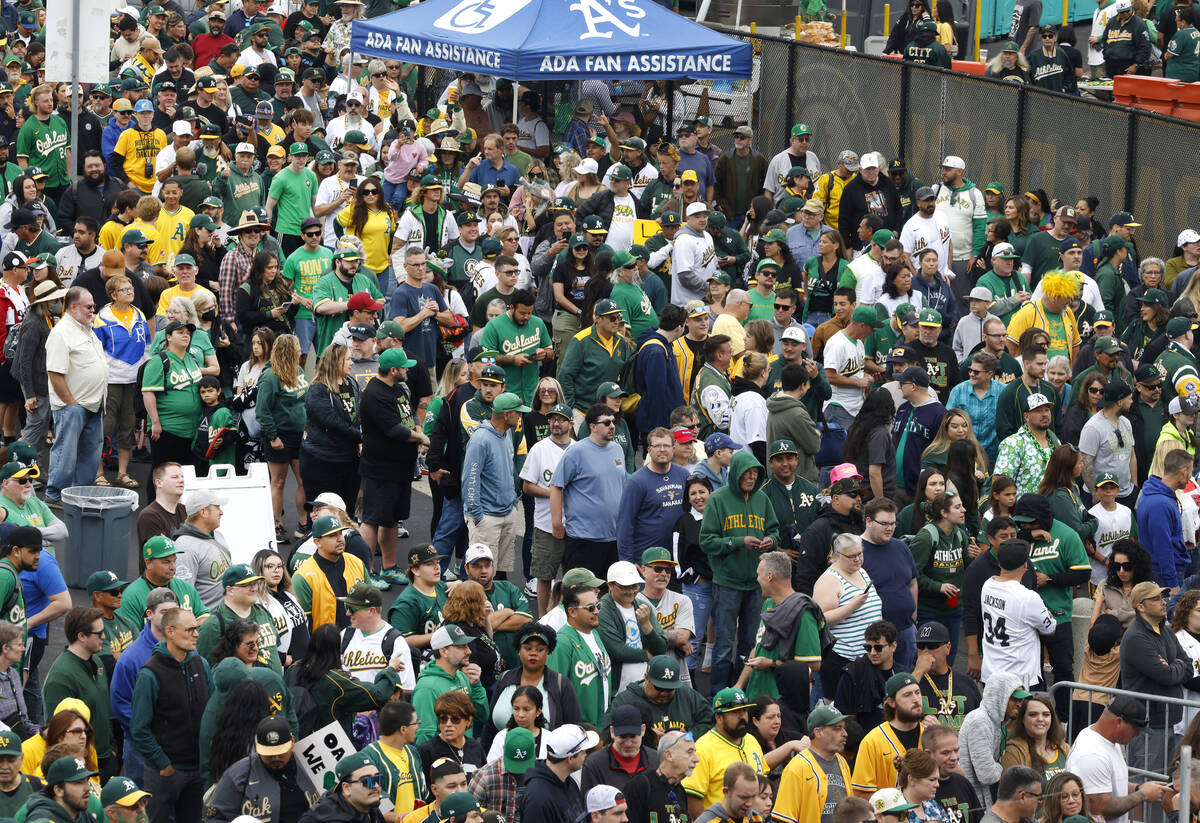 Fans line up to attend Oakland Athletics final home game against the Texas Rangers at Oakland C ...