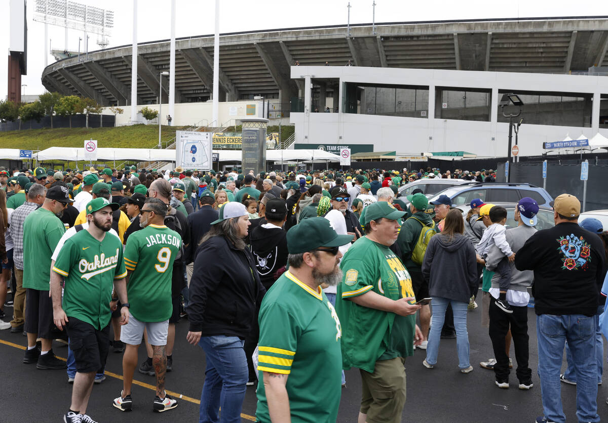 Fans line up to attend Oakland Athletics final home game against the Texas Rangers at Oakland C ...