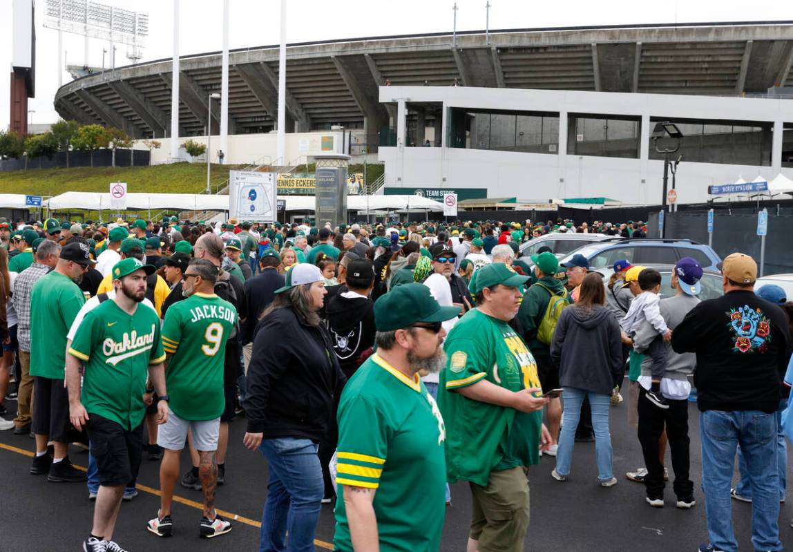 Fans line up to attend Oakland Athletics final home game against the Texas Rangers at Oakland C ...