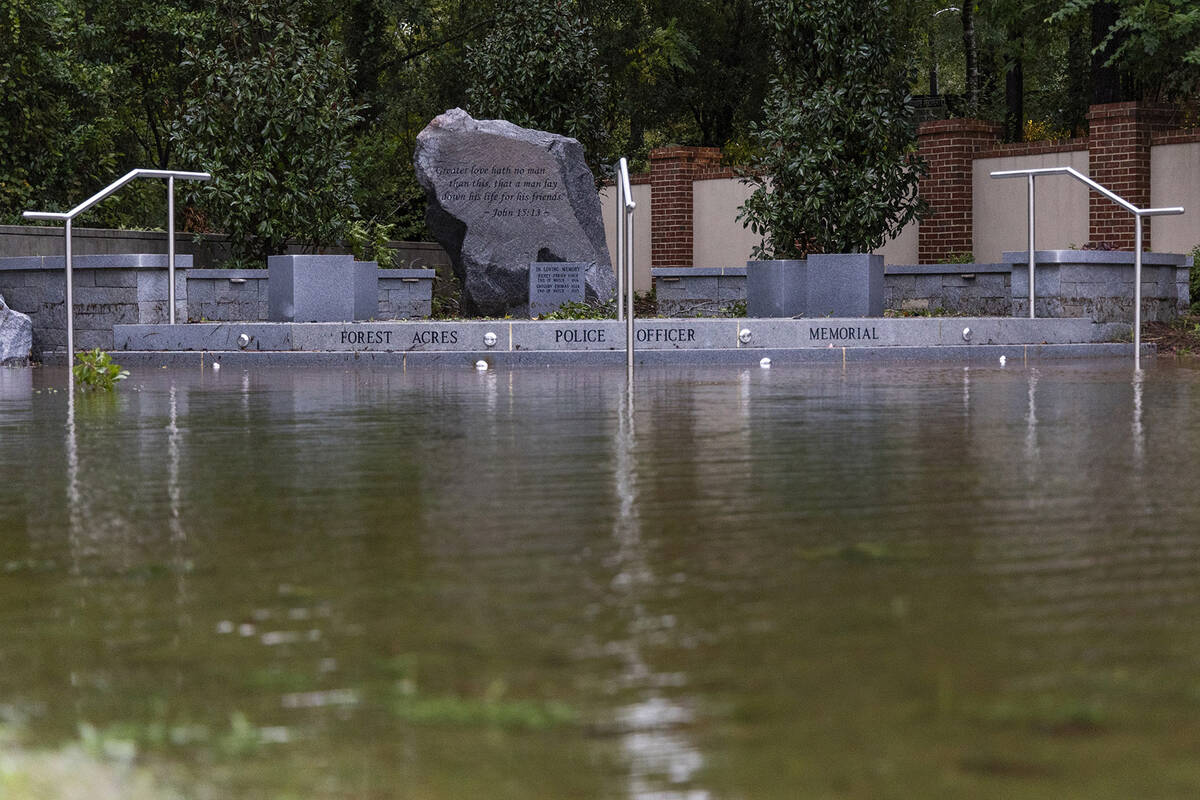 Gills Creek is high, and flooded Gills Creek Memorial Park, after Hurricane Helene hit Forest A ...