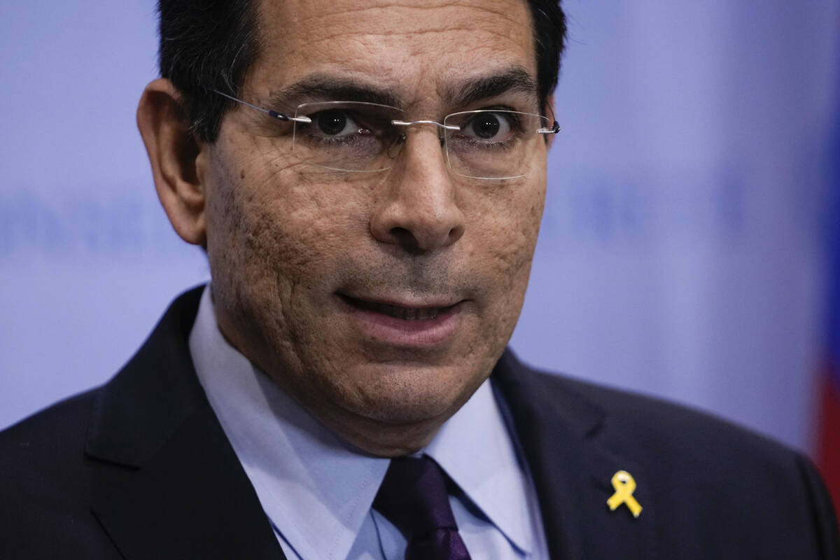 Israel's ambassador to the United Nations Danny Danon speaks during a news conference, Wednesda ...