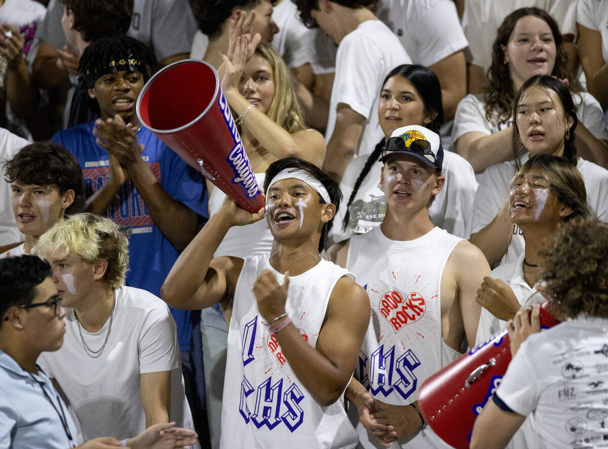 The Coronado student section cheers during the high school football game against Arbor View at ...