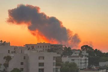 Smoke rises from Israeli airstrikes in Beirut, seen from Baabda, Friday, Sept. 27, 2024. (AP Photo)