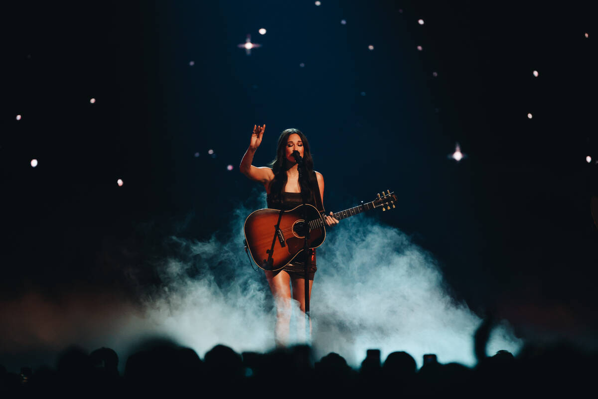 Kacey Musgraves performs during her Deeper Well tour stop at T-Mobile Arena on Saturday, Sept. ...