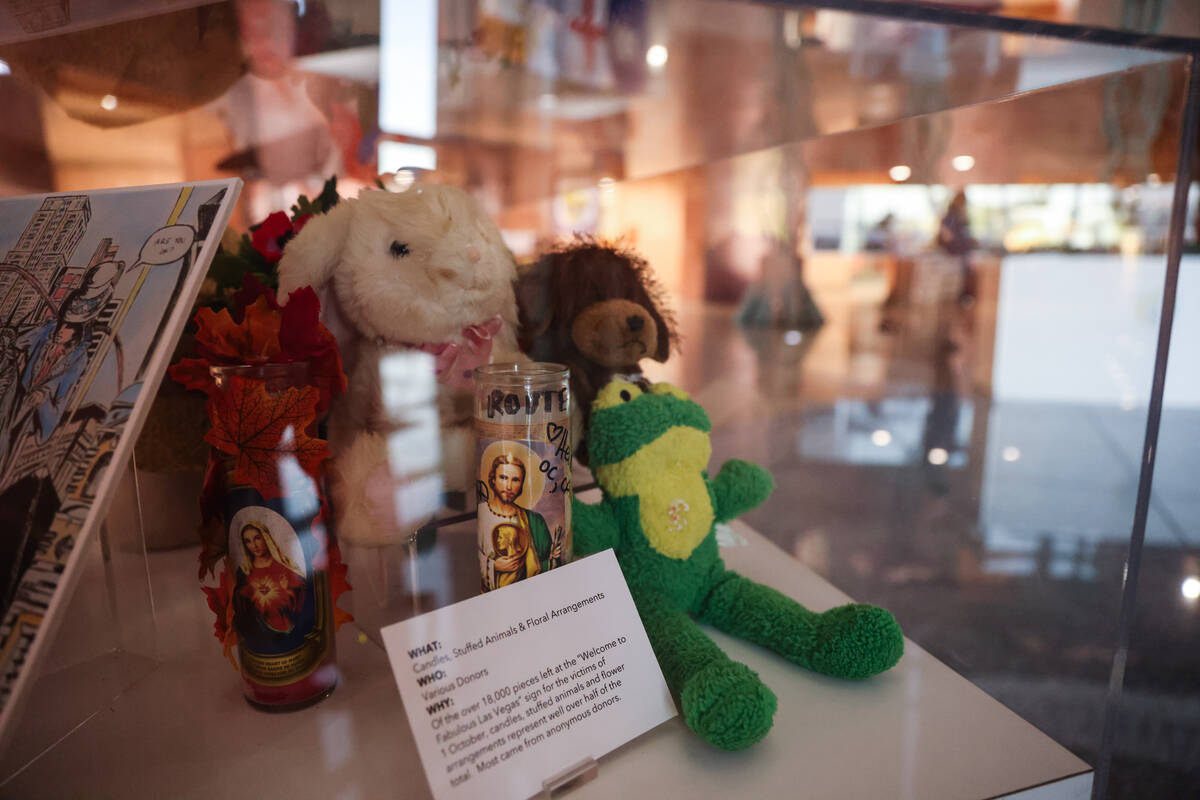 Mementos at the “Remembering 1 October” exhibit in the Rotunda Gallery at the Cla ...