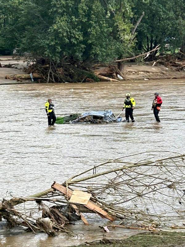 Rescue workers from the Pamlico County rescue team are shown working in the aftermath of Helene ...