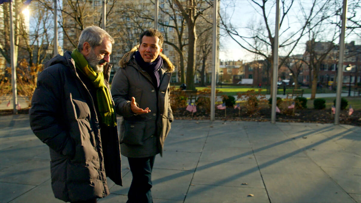 John Leguizamo, right, with professor José Moya in a scene from PBS' "American Histor ...