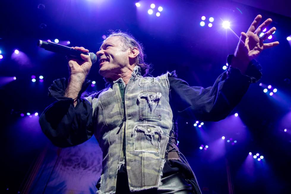 Bruce Dickinson of Iron Maiden performs at the Riverbend Music Center on Thursday, August 15, 2 ...