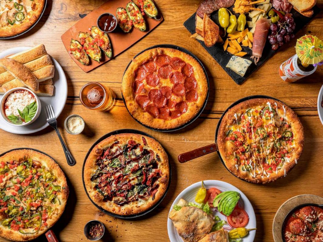 A spread of pizzas from Happy Camper on the Las Vegas Strip. (David Borzkowski)