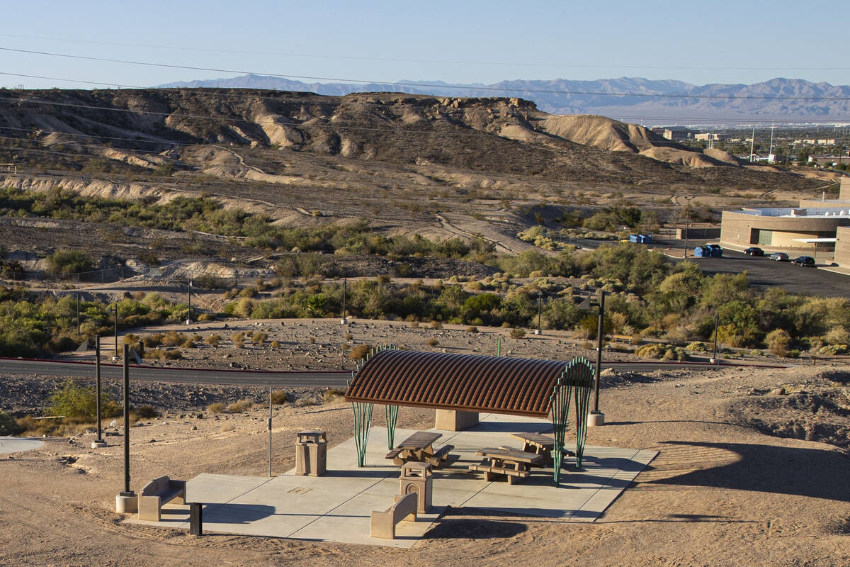 A rest area is seen at the Whitney Mesa Nature Preserve on Wednesday, Sept. 25, 2024, in Hender ...