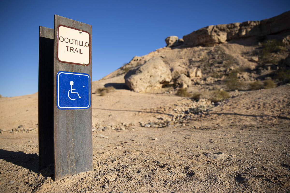 Signage for the Ocotillo trail is seen around the Whitney Mesa Nature Preserve on Wednesday, Se ...