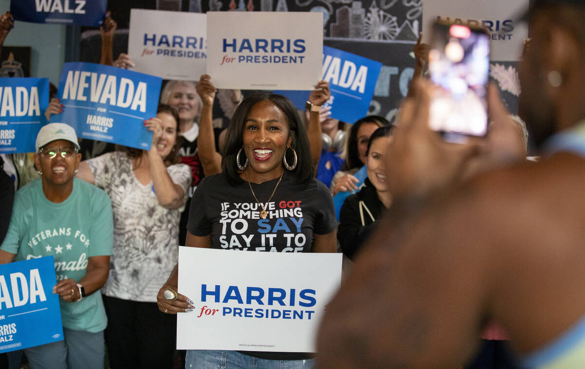 Shaunda Necole and volunteers make a video during a canvassing and phone banking event for the ...