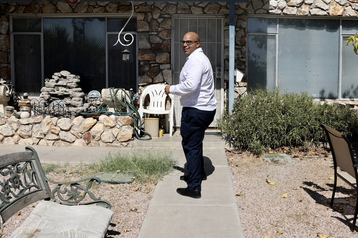 Jovan Jackson, a candidate for Nevada Assembly District 6, canvases a neighborhood near Cheyenn ...