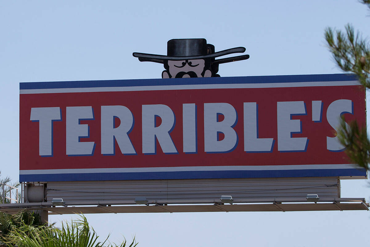 A sign for a Terrible Herbst gas station on West Russell Road and Polaris Avenue in Las Vegas o ...