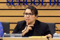 Trustee Evelyn Garcia Morales listens to a public speaker during a Clark County School District ...