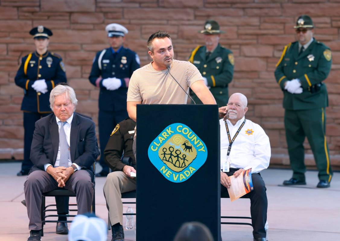 Michael Duarte, the brother of the Oct. 1 shooting victim Christiana Duarte, speaks during the ...