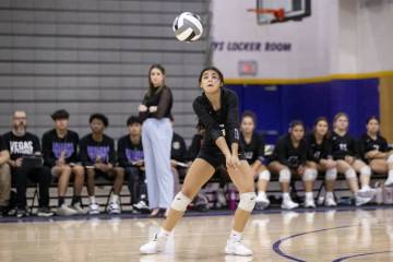 Durango junior Maya Dominguez (5) competes during the high school volleyball game against Silve ...