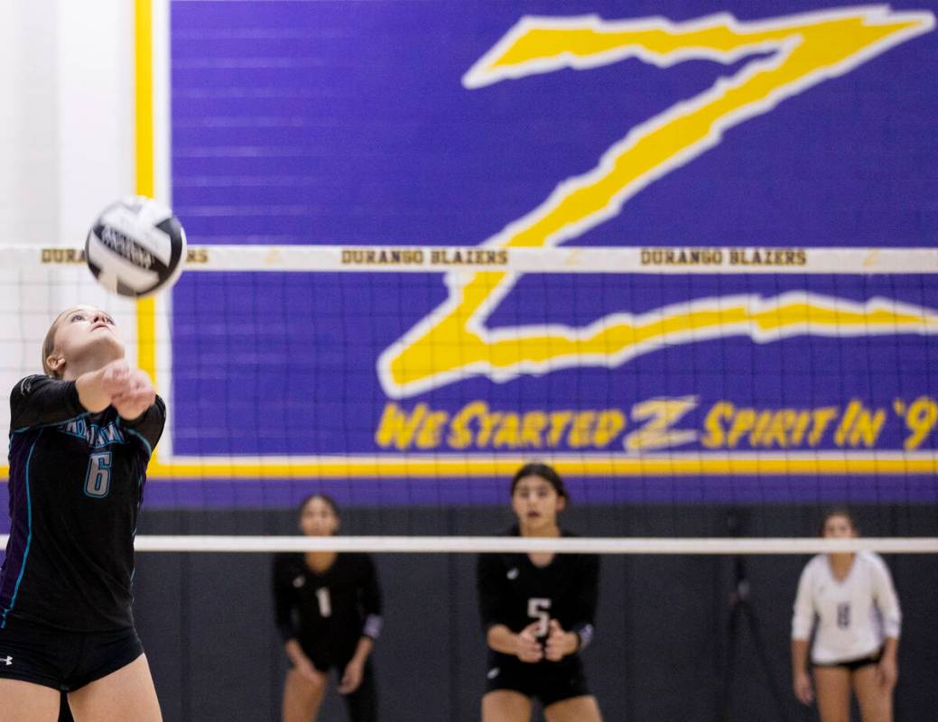 Silverado junior Xalia King (6) keeps the ball in play during the high school volleyball game a ...