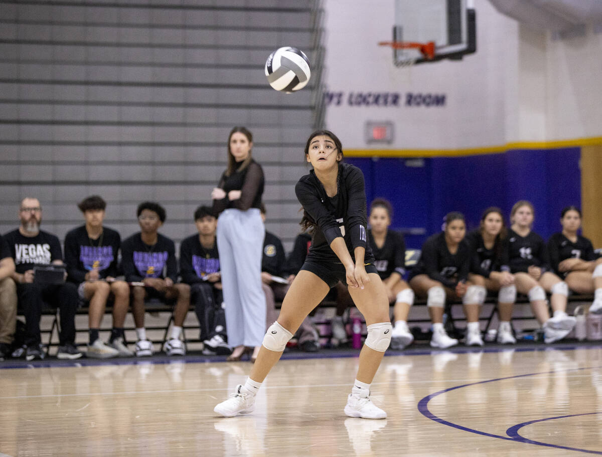 Durango junior Maya Dominguez (5) competes during the high school volleyball game against Silve ...